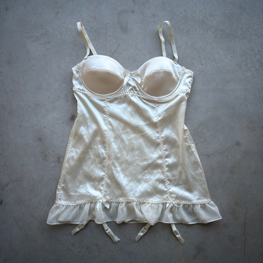 Victorias Secret Sexy Little Things Ivory Satin Babydoll Garter Chemise 34C